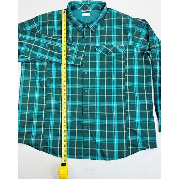 Colmbia Size 3X Mens Green Check Omni Shade Back Vent Logo Tag Polyester Shirt - Picture 11 of 12